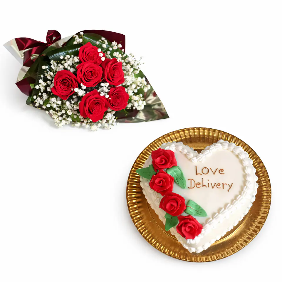 Pack Bouquet de Rosas + Bolo Coração 2