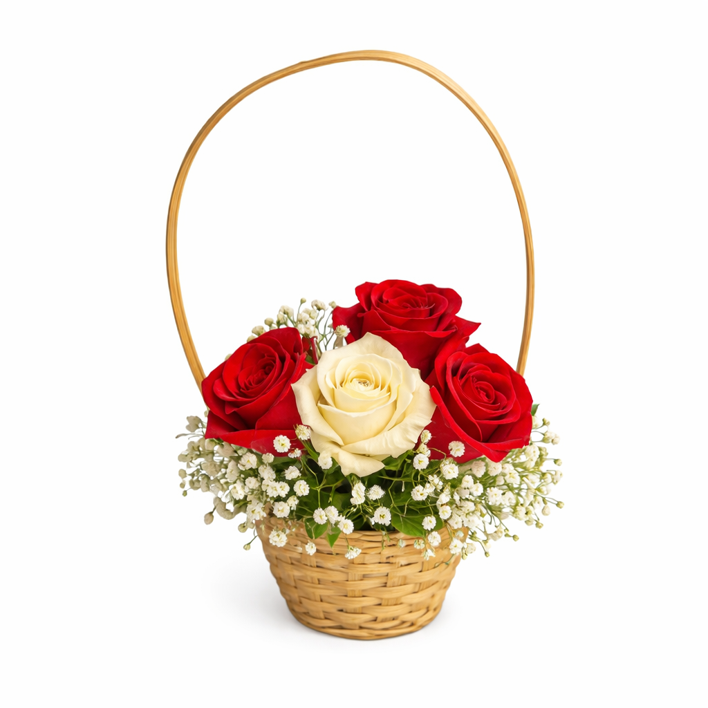 Cestinha de Rosas vermelha e Branca 2