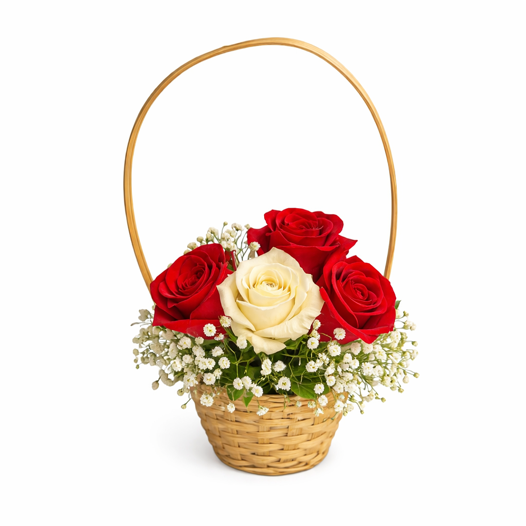 Cestinha de Rosas vermelha e Branca 1