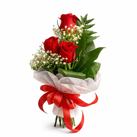 Ramo Clássico de 3 Rosas Vermelhas
