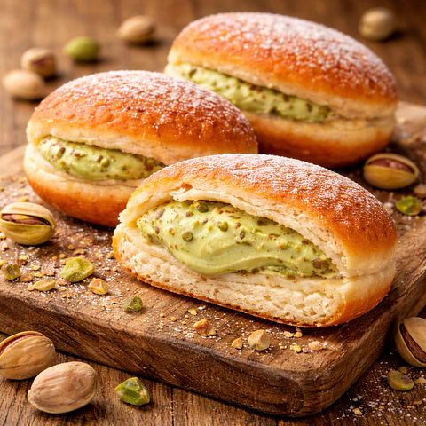 Bolas de Berlim com Creme de Pistácio