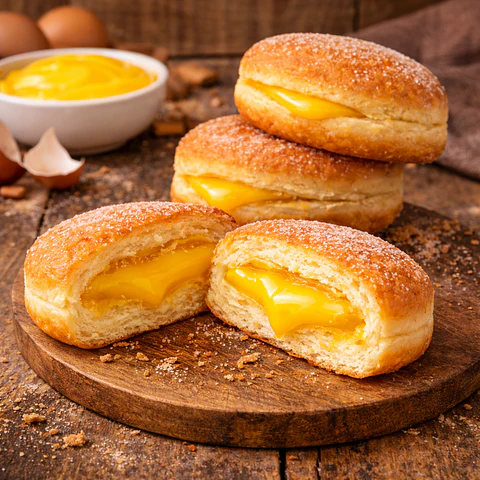 Bolas de Berlim com Creme de Doce De Ovo