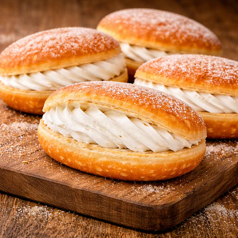 Bolas de Berlim com creme de Chantilly
