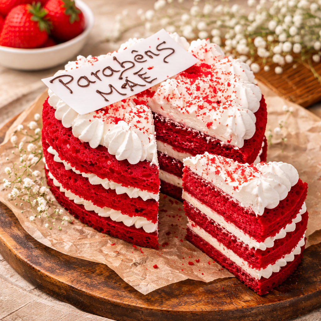 Bolo Coração Red Velvet “Parabéns Mãe” 4