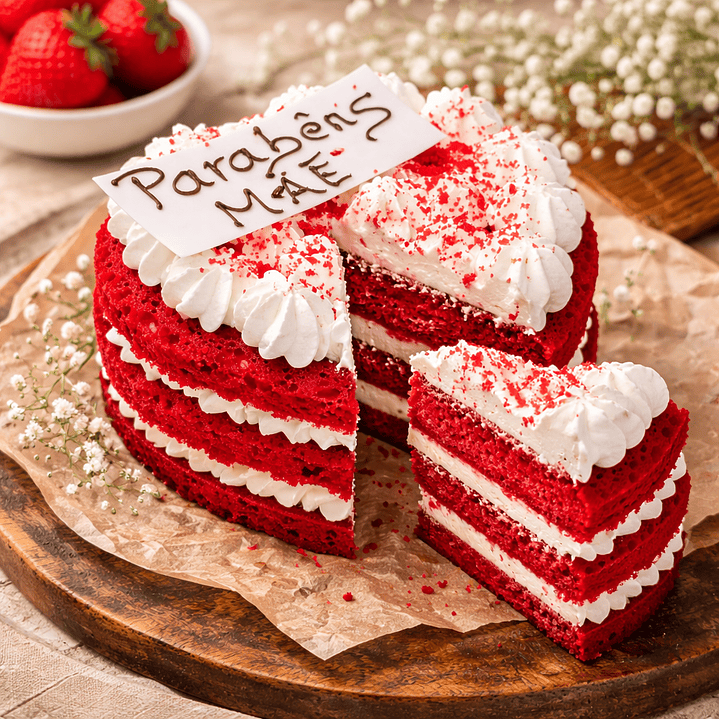 Bolo Coração Red Velvet “Parabéns Mãe” 3
