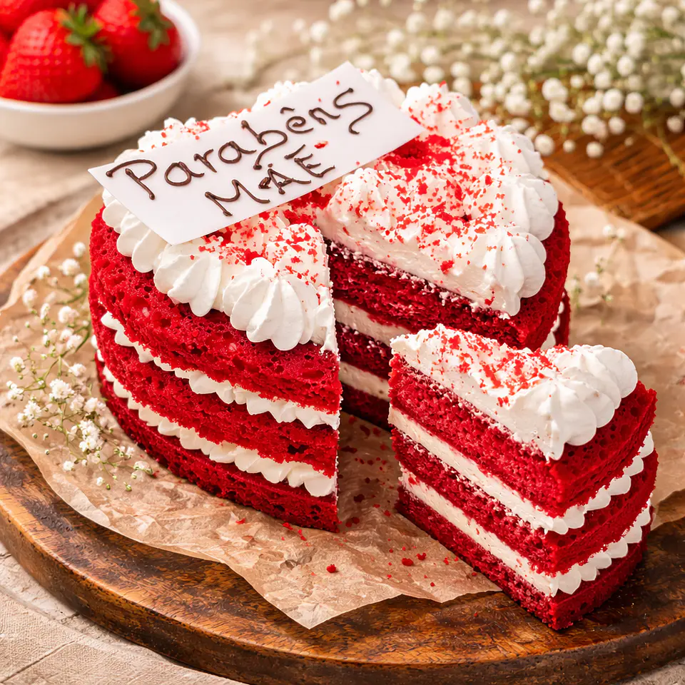 Bolo Coração Red Velvet “Parabéns Mãe” 4