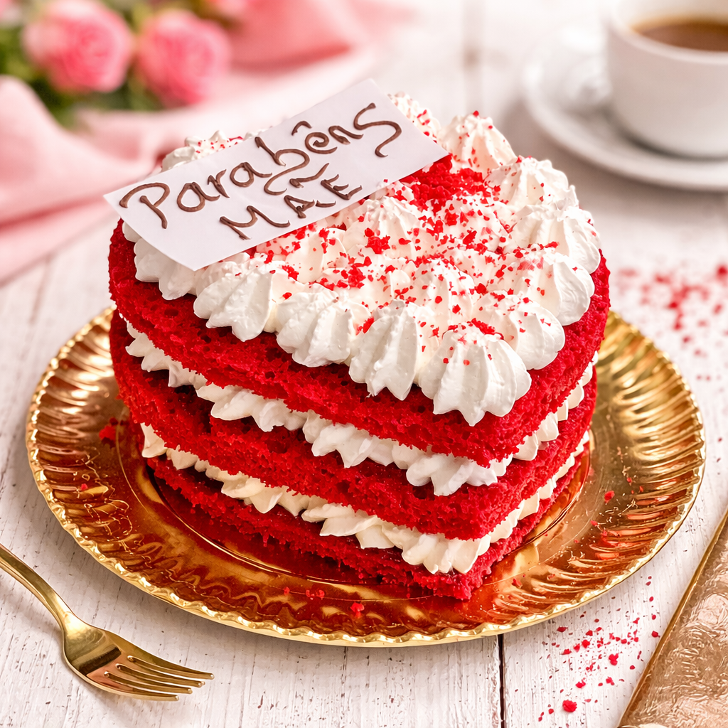 Bolo Coração Red Velvet “Parabéns Mãe” 3