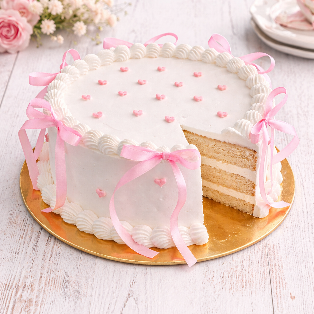 Bolo Branco com Laços Rosa 2
