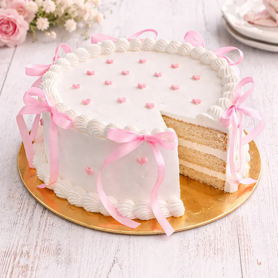 Bolo Branco com Laços Rosa 2