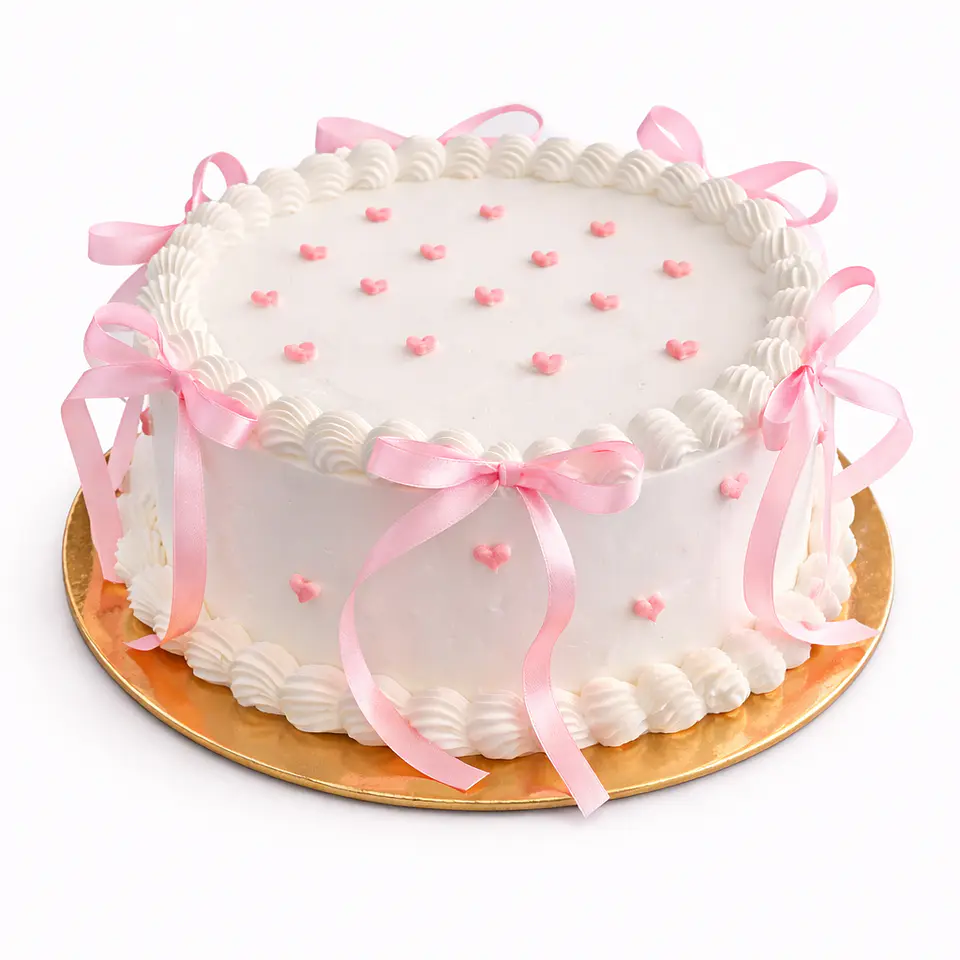 Bolo Branco com Laços Rosa 1