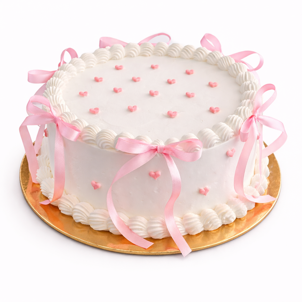 Bolo Branco com Laços Rosa 3