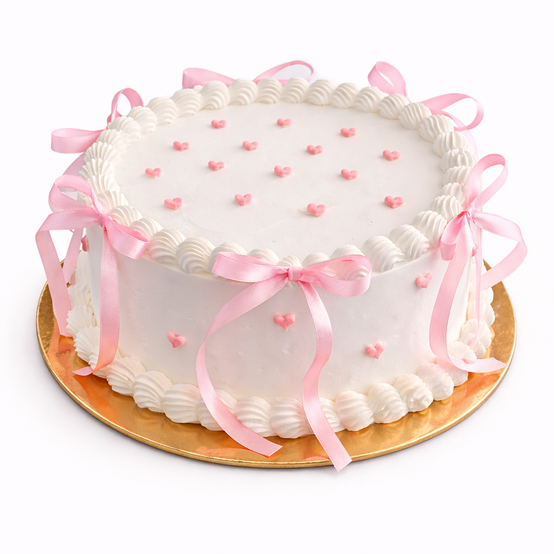 Bolo Branco com Laços Rosa 3