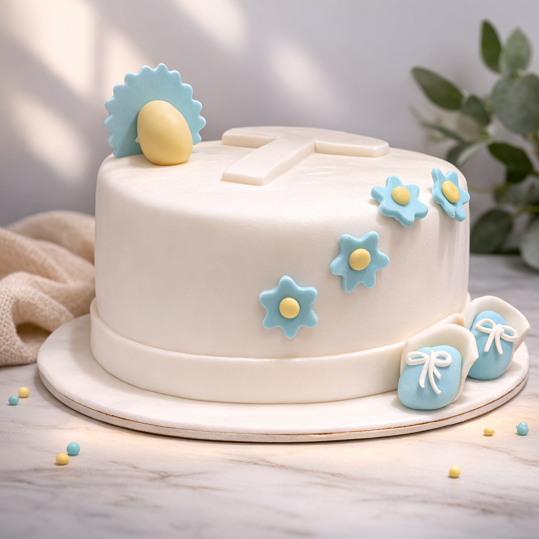 Bolo de Batizado Botinhas Azuis 3