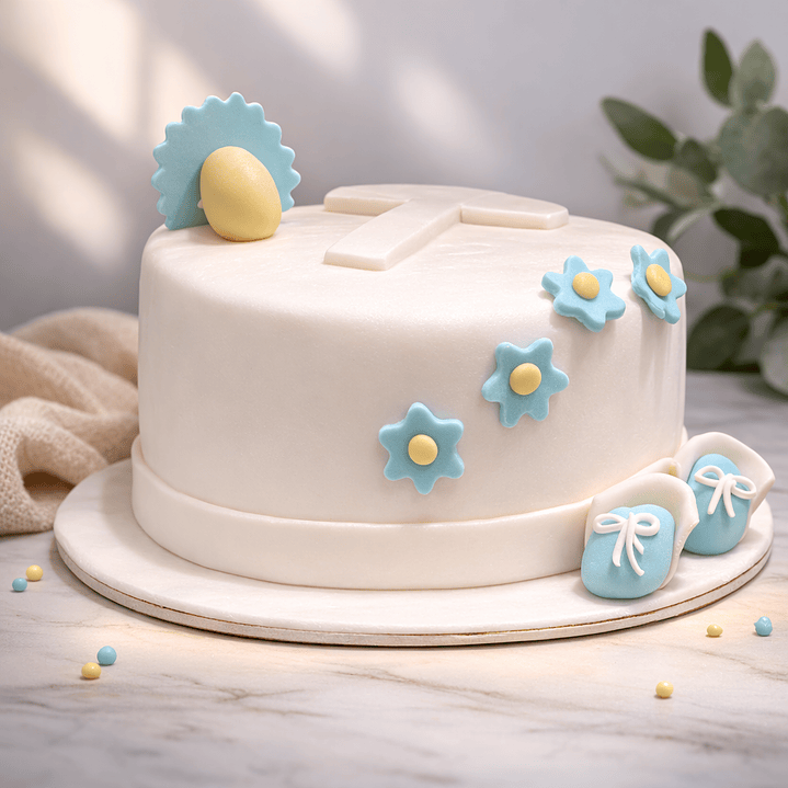 Bolo de Batizado Botinhas Azuis 3