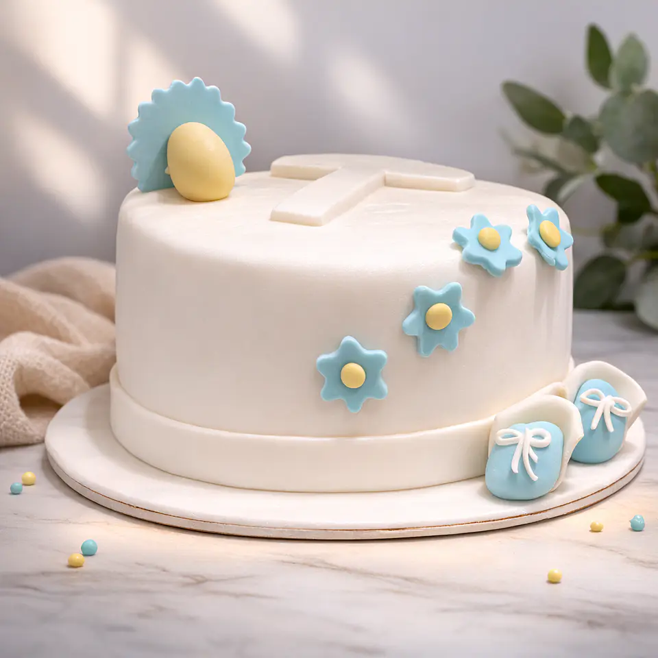 Bolo de Batizado Botinhas Azuis 3