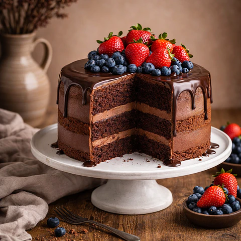 Bolo de Chocolate com Morangos