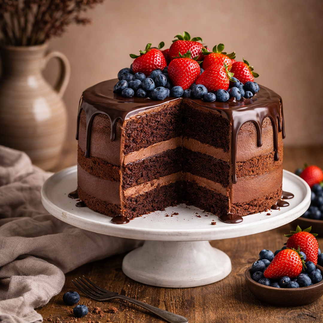 Bolo de Chocolate com Morangos 2