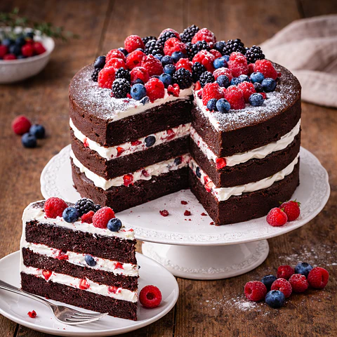 Naked Cake de Chocolate com Frutos Vermelhos