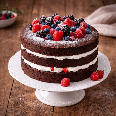 Naked Cake de Chocolate com Frutos Vermelhos