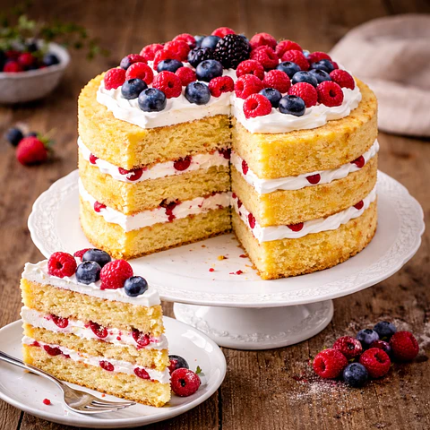 Naked Cake de Pão de Ló com Frutos Vermelhos