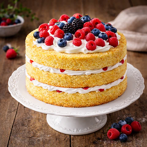 Naked Cake de Pão de Ló com Frutos Vermelhos