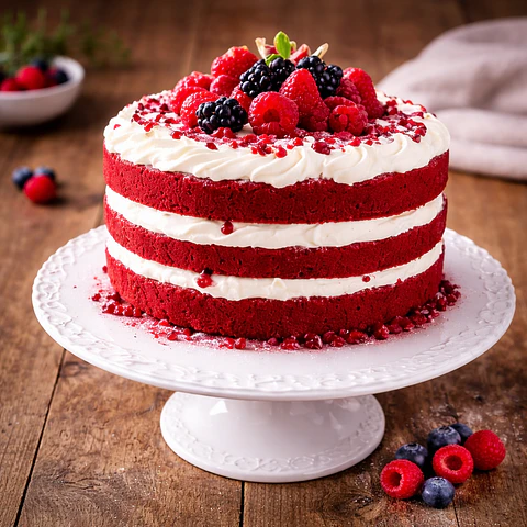 Naked Cake Red Velvet com Frutos Vermelhos