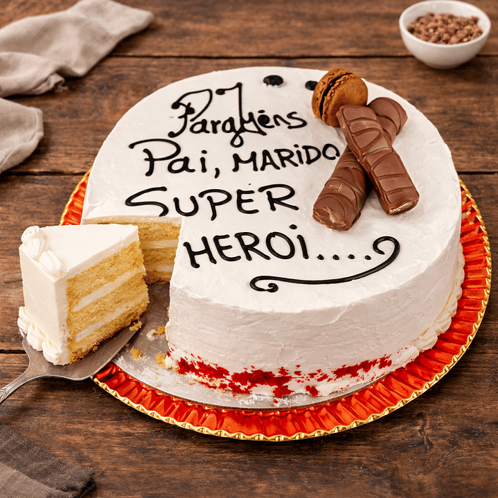 Bolo de Aniversário “Pai, Marido, Super-Herói” (Chocolate) 2