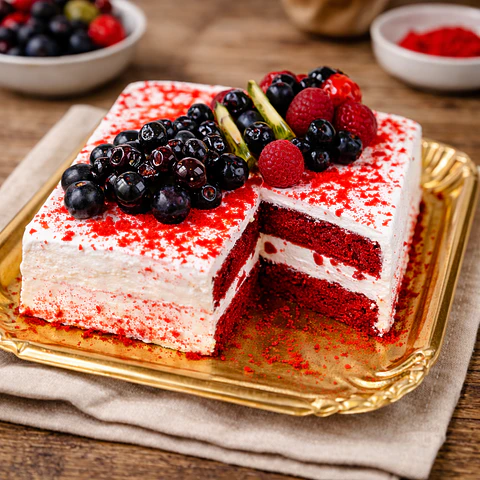 Bolo Red Velvet com Frutas Frescas