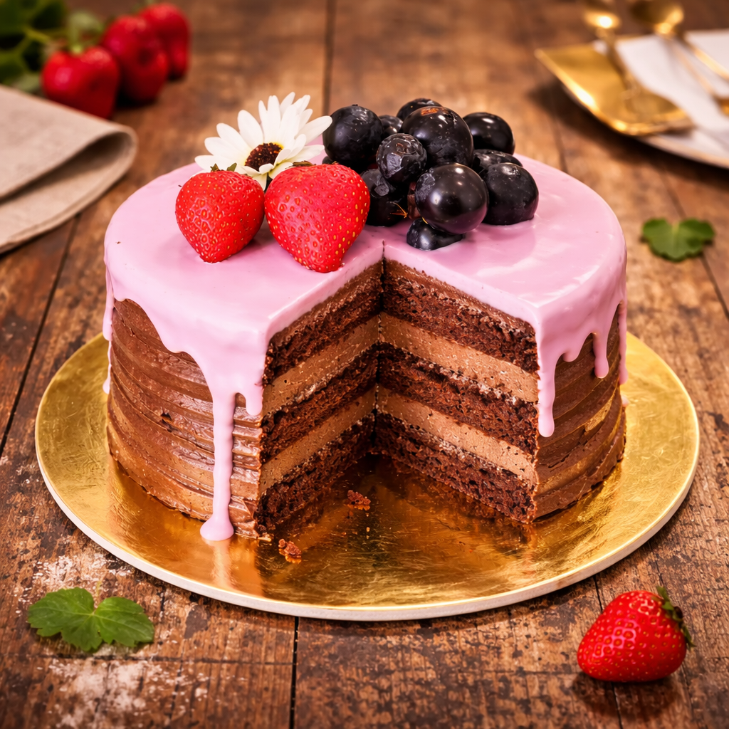 Bolo de Chocolate com Frutas Frescas 4