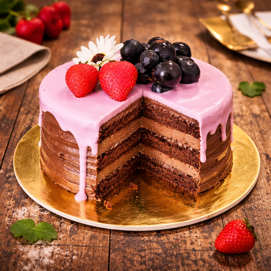 Bolo de Chocolate com Frutas Frescas 3