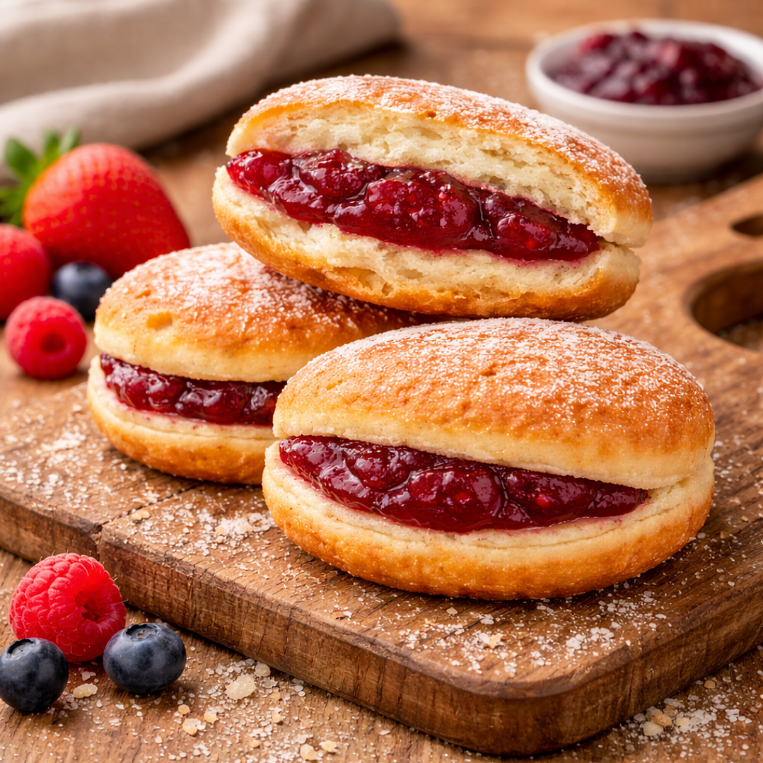 Bolas de Berlim com Creme de Frutos Vermelhos 2