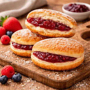 Bolas de Berlim com Creme de Frutos Vermelhos