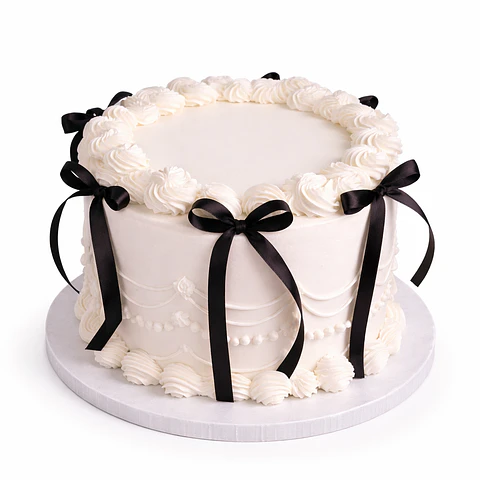Bolo Branco com Laços Pretos