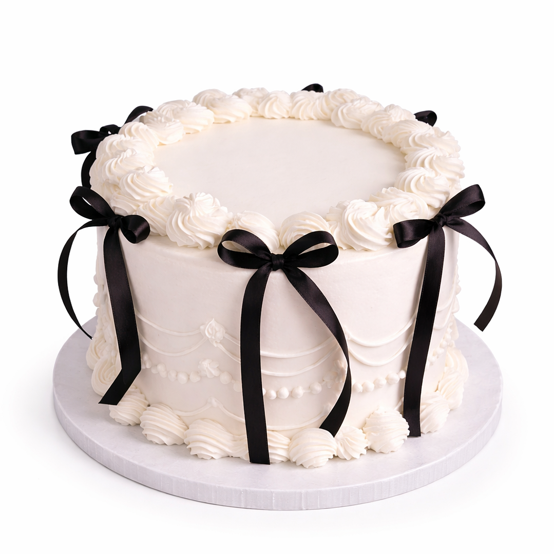 Bolo Branco com Laços Pretos 1