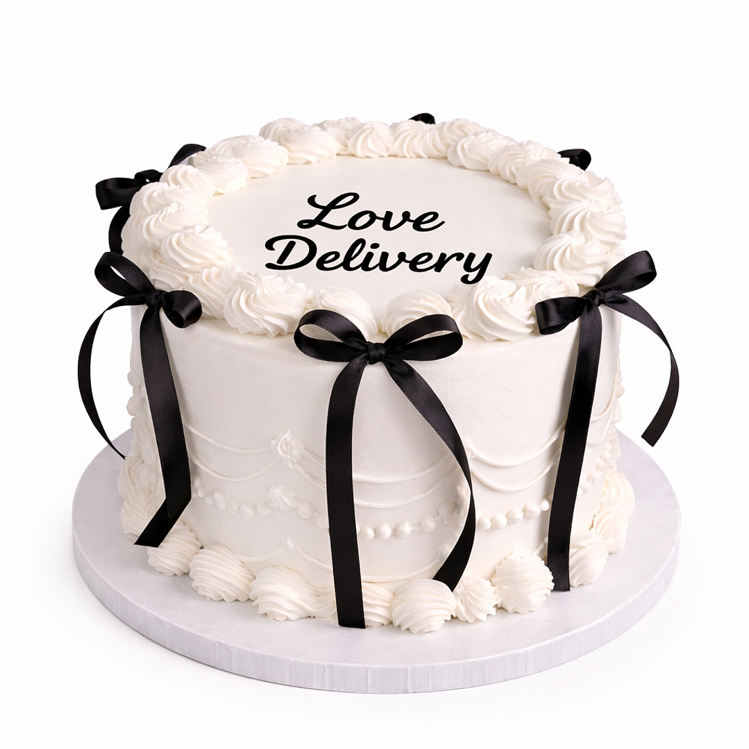 Bolo Branco com Laços Pretos 3