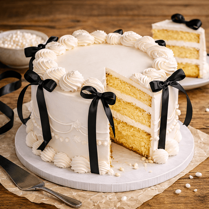 Bolo Branco com Laços Pretos 2