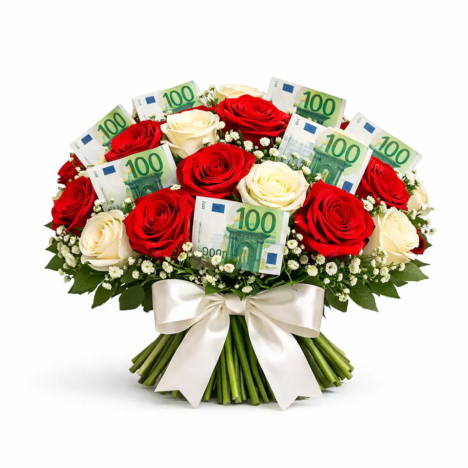 Bouquet de 10 rosas com Dinheiro 1