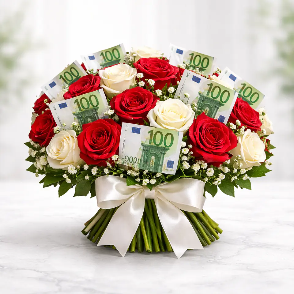 Bouquet de 10 rosas com Dinheiro 4