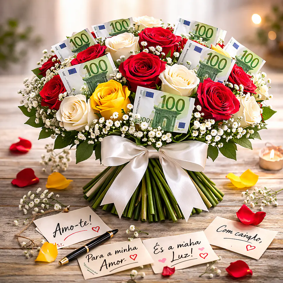 Bouquet de 10 rosas com Dinheiro 5