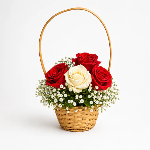 Cestinha de Rosas vermelha e Branca