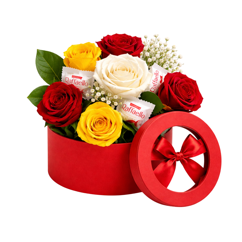 Caixa de Rosas Tricolor com Ferrero 2