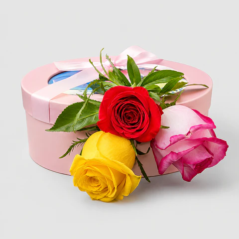 Caixa Presente com Rosas e Chocolates
