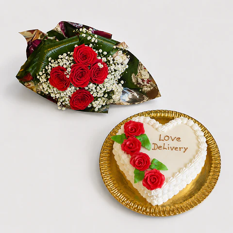 Pack Bouquet de Rosas + Bolo Coração