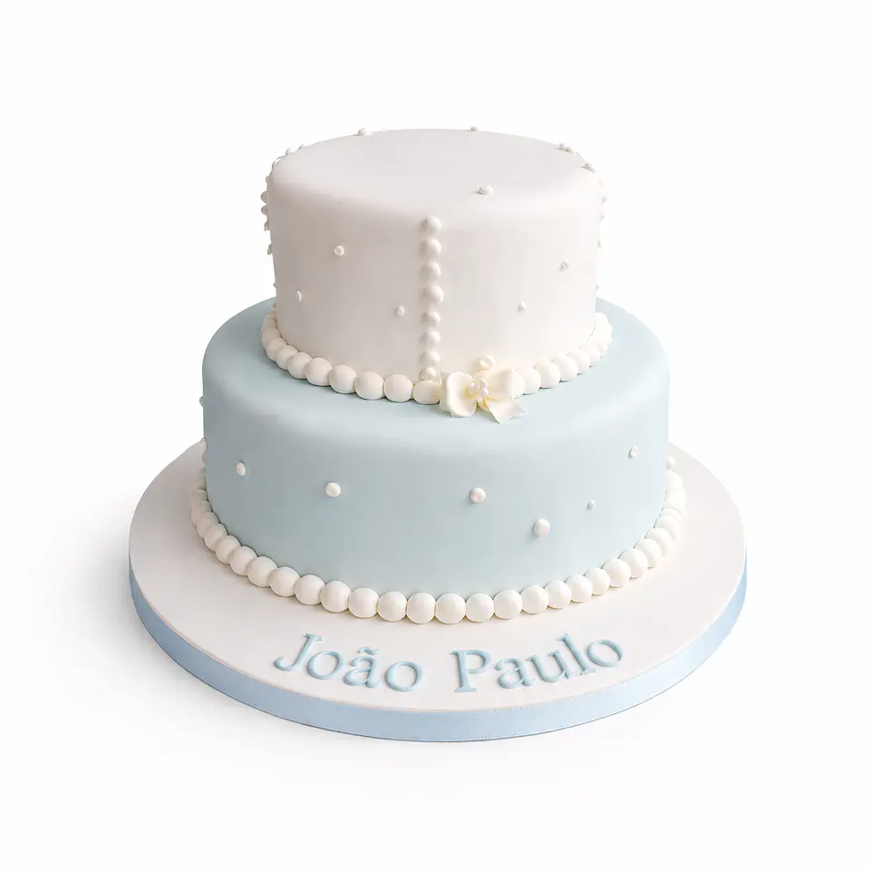 Bolo de Batizado Azul e Branco 3