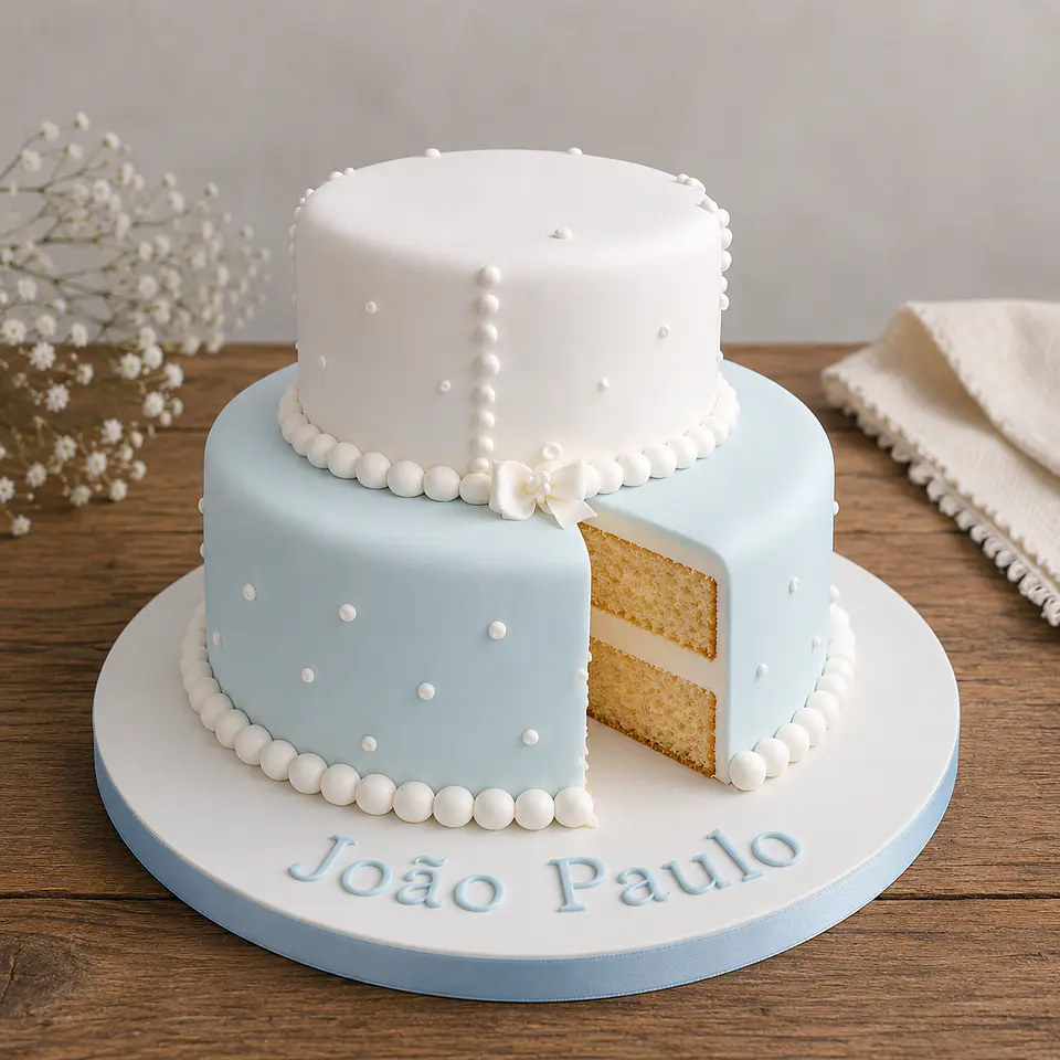 Bolo de Batizado Azul e Branco 2