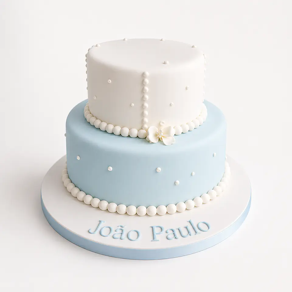 Bolo de Batizado Azul e Branco 1