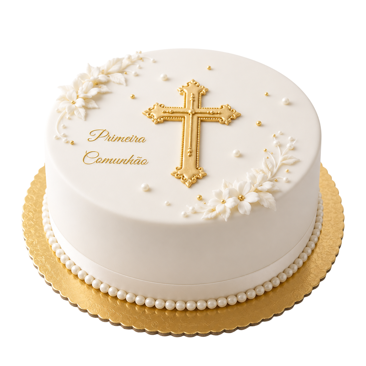 Bolo de Primeira Comunhão com Cruz Dourada 1