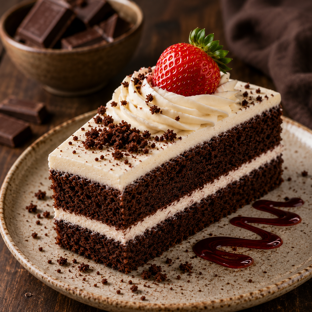 Fatia de Bolo de Chocolate com Morango 4