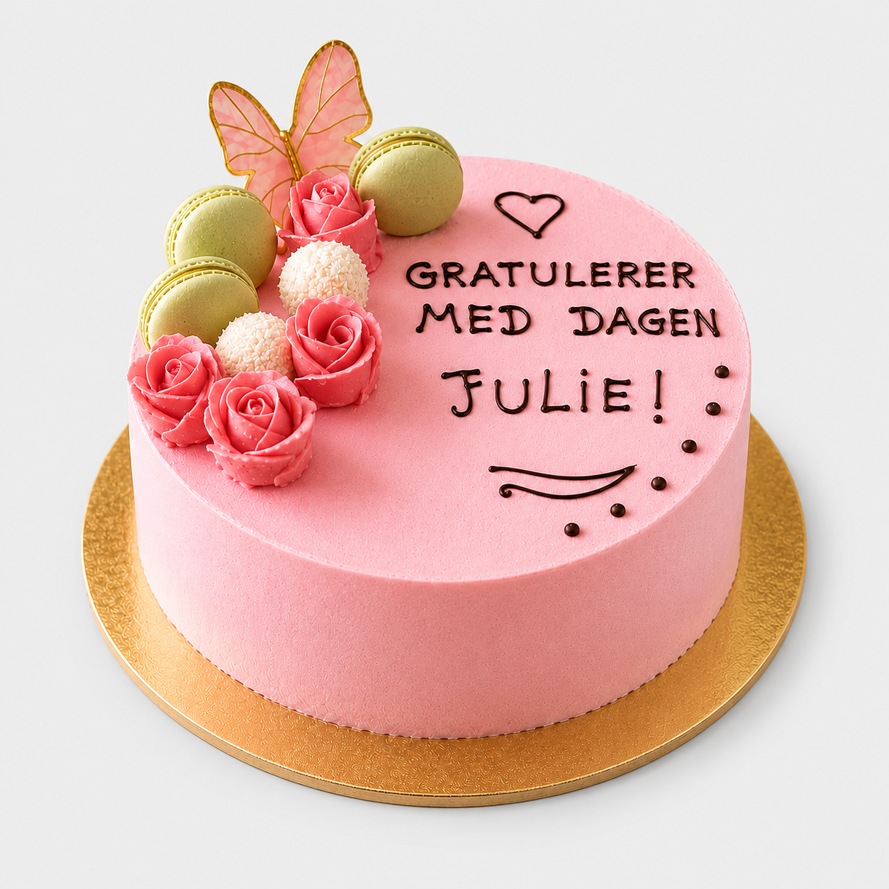 Bolo de Aniversário Feminino Rosa com Macarons 1
