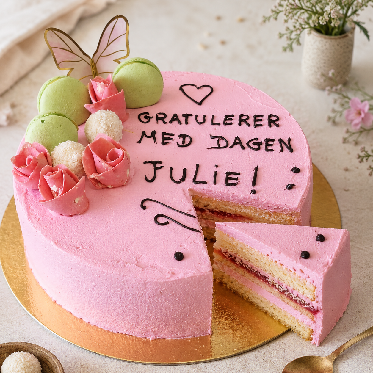 Bolo de Aniversário Feminino Rosa com Macarons 6